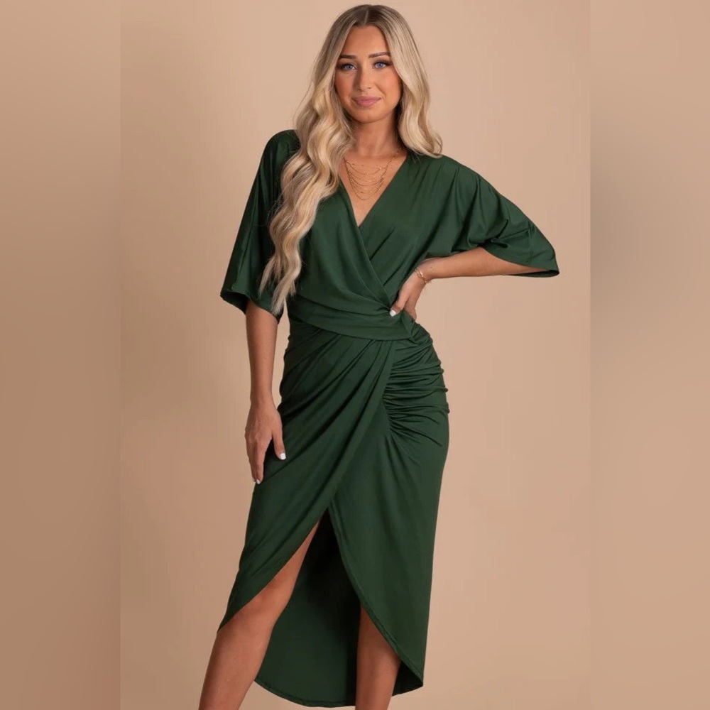Bella Ella Boutique Now Or Never Faux Wrap Dress Size Small in Green